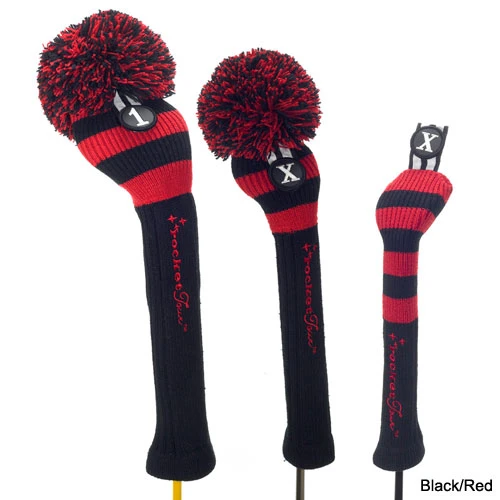 RocketTour Black Base Rugby Stripe Pom Pom Headcover 3 RocketTour Black Base Rugby Stripe Pom Pom Headcover - Image 3