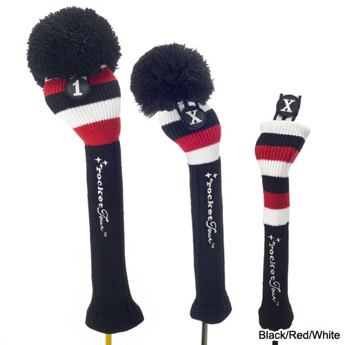RocketTour Black Base Rugby Stripe Pom Pom Headcover 4 RocketTour Black Base Rugby Stripe Pom Pom Headcover - Image 4