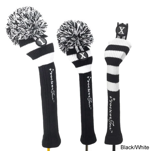 RocketTour Black Base Rugby Stripe Pom Pom Headcover 7 RocketTour Black Base Rugby Stripe Pom Pom Headcover - Image 7