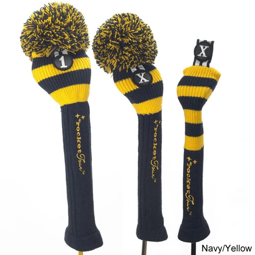 RocketTour Navy Base Rugby Stripe Pom Pom Headcover 2 RocketTour Navy Base Rugby Stripe Pom Pom Headcover - Image 2